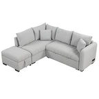 Roomfitters L-förmiges Ausziehsofa mit USB-Anschlüssen, Steckdosen und beweglichem Stauraum-Ottoman