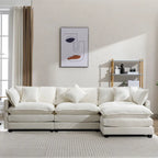 Roomfitters L-Shaped Chenille Upholstered Sofa with Ottoman and 5 Pillows, Modern Luxury Couch for Living Room