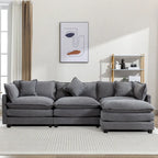 Roomfitters L-förmiges Sofa aus Chenille mit Ottomane und 5 Kissen, modernes Luxus-Sofa für das Wohnzimmer