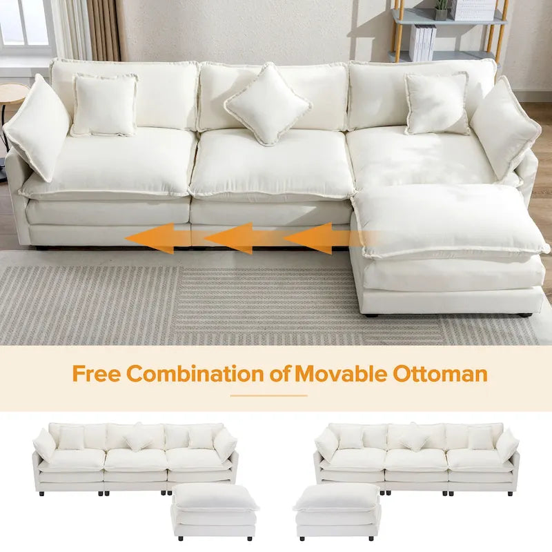 Roomfitters L-förmiges Sofa aus Chenille mit Ottomane und 5 Kissen, modernes Luxus-Sofa für das Wohnzimmer