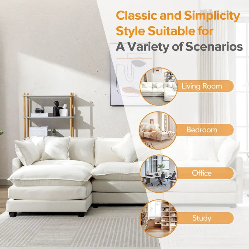 Roomfitters L-förmiges Sofa aus Chenille mit Ottomane und 5 Kissen, modernes Luxus-Sofa für das Wohnzimmer