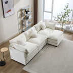 Roomfitters L-förmiges Sofa aus Chenille mit Ottomane und 5 Kissen, modernes Luxus-Sofa für das Wohnzimmer