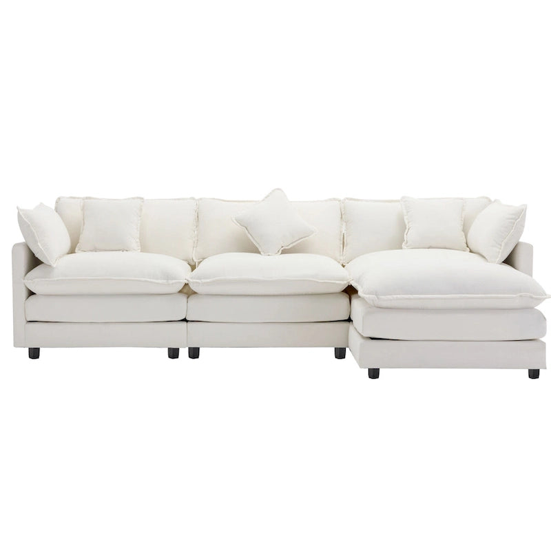 Roomfitters L-förmiges Sofa aus Chenille mit Ottomane und 5 Kissen, modernes Luxus-Sofa für das Wohnzimmer