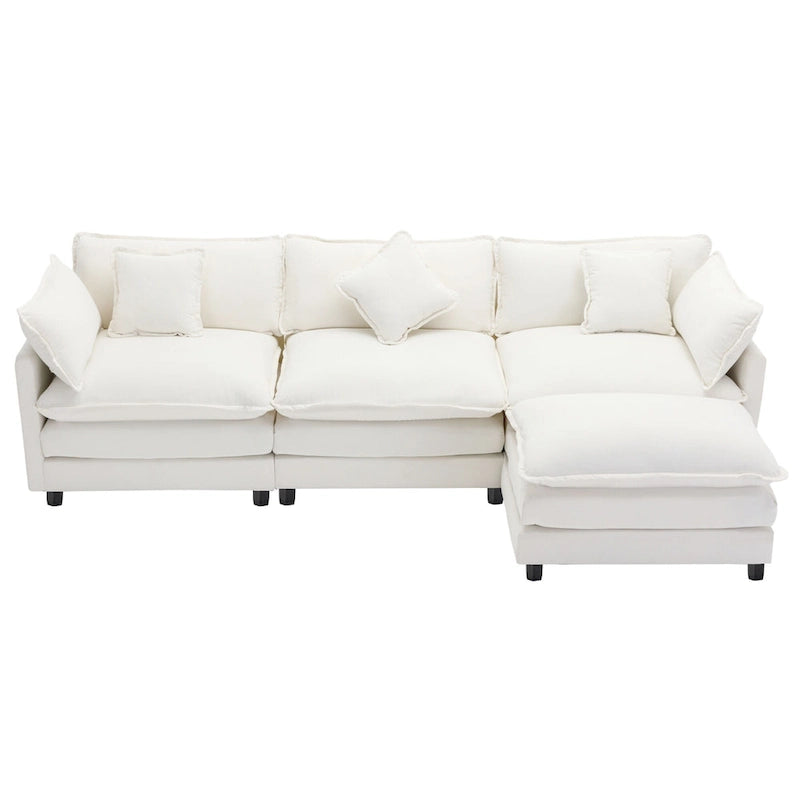 Roomfitters L-förmiges Sofa aus Chenille mit Ottomane und 5 Kissen, modernes Luxus-Sofa für das Wohnzimmer