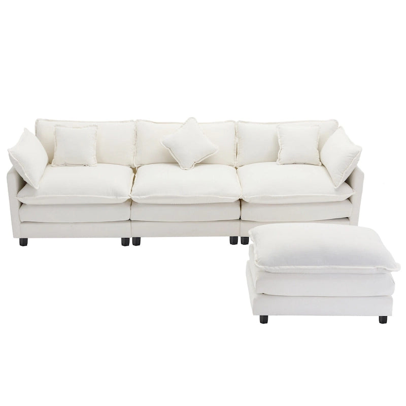 Roomfitters L-förmiges Sofa aus Chenille mit Ottomane und 5 Kissen, modernes Luxus-Sofa für das Wohnzimmer