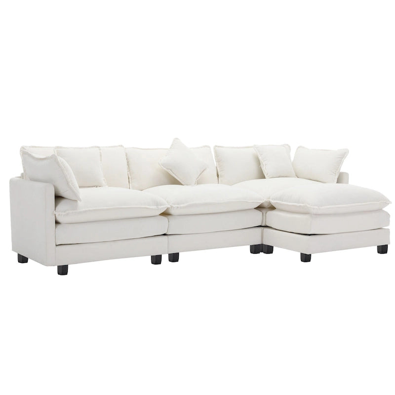 Roomfitters L-förmiges Sofa aus Chenille mit Ottomane und 5 Kissen, modernes Luxus-Sofa für das Wohnzimmer