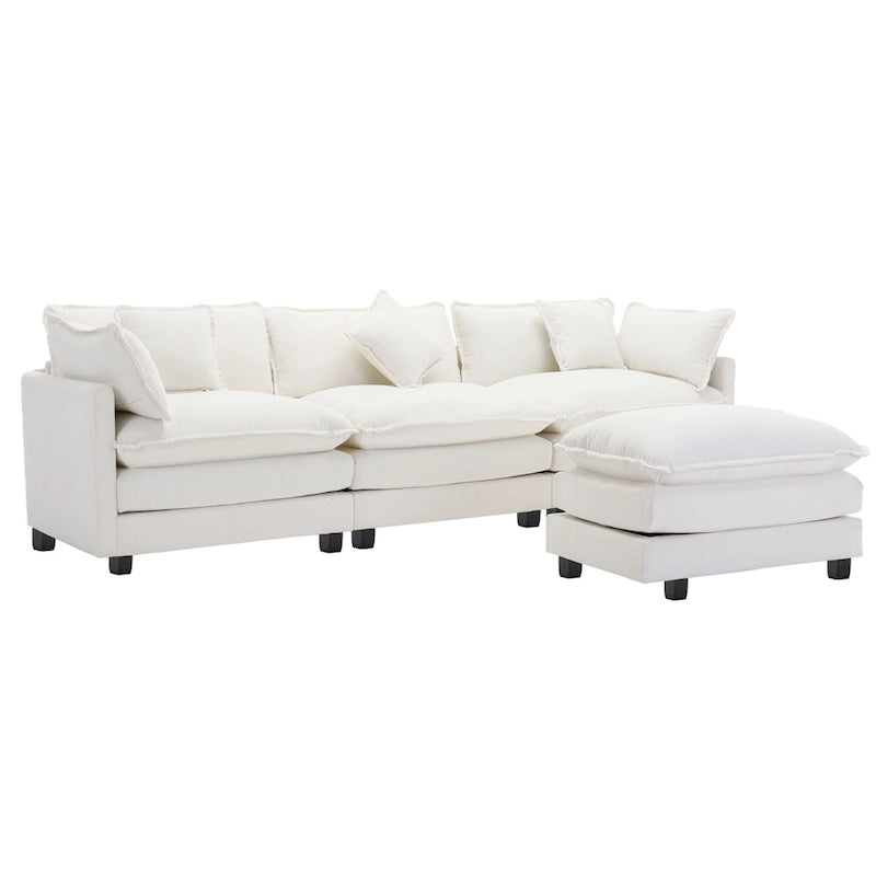Roomfitters L-förmiges Sofa aus Chenille mit Ottomane und 5 Kissen, modernes Luxus-Sofa für das Wohnzimmer