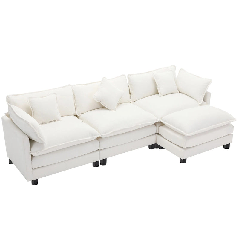 Roomfitters L-förmiges Sofa aus Chenille mit Ottomane und 5 Kissen, modernes Luxus-Sofa für das Wohnzimmer