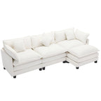 Roomfitters L-förmiges Sofa aus Chenille mit Ottomane und 5 Kissen, modernes Luxus-Sofa für das Wohnzimmer
