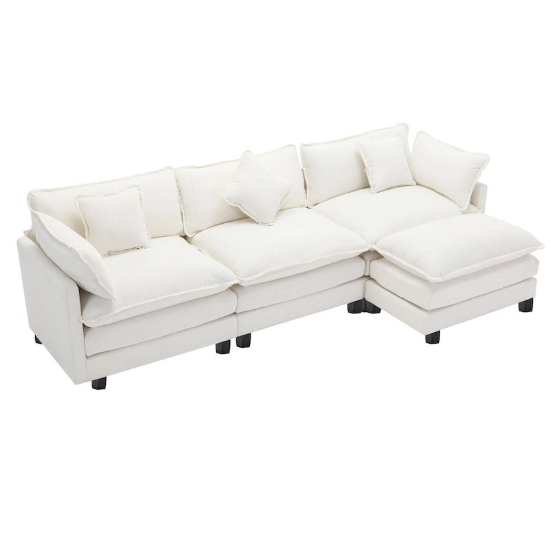 Roomfitters L-förmiges Sofa aus Chenille mit Ottomane und 5 Kissen, modernes Luxus-Sofa für das Wohnzimmer