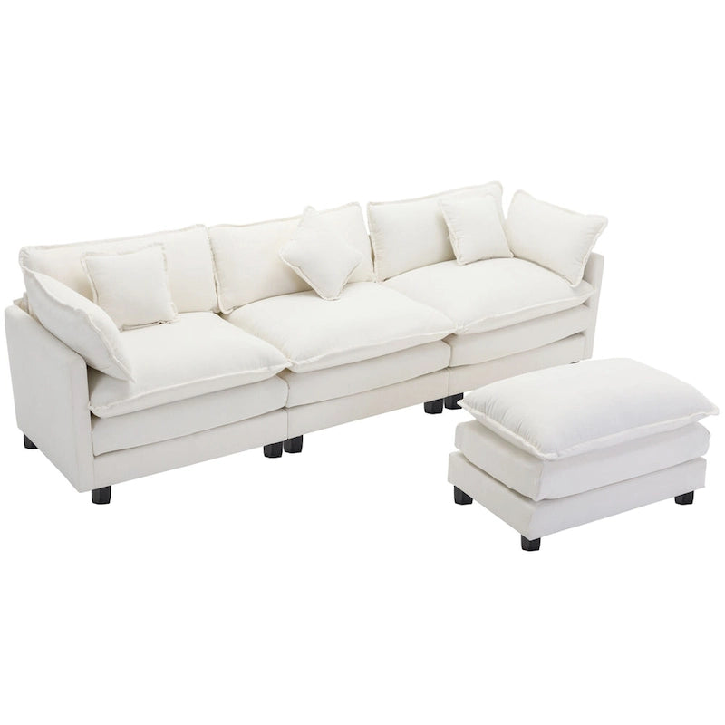Roomfitters L-förmiges Sofa aus Chenille mit Ottomane und 5 Kissen, modernes Luxus-Sofa für das Wohnzimmer