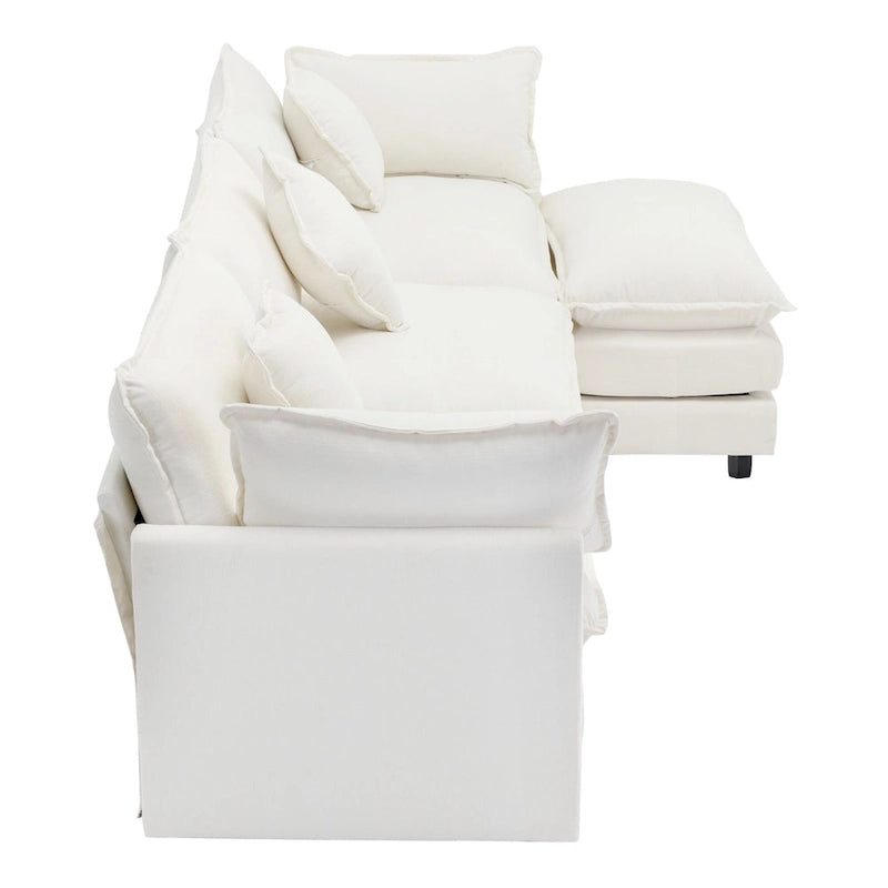 Roomfitters L-förmiges Sofa aus Chenille mit Ottomane und 5 Kissen, modernes Luxus-Sofa für das Wohnzimmer