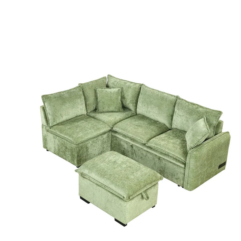 Roomfitters umwandelbares Schlafsofa als Sektionsschläfer mit Stauraum-Ottomane, zwei Kissen, USB-Anschlüssen und Steckdosen