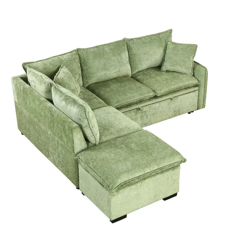 Roomfitters umwandelbares Schlafsofa als Sektionsschläfer mit Stauraum-Ottomane, zwei Kissen, USB-Anschlüssen und Steckdosen