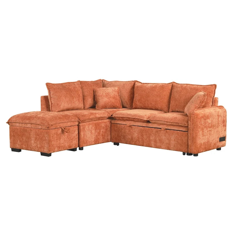 Roomfitters umwandelbares Schlafsofa als Sektionsschläfer mit Stauraum-Ottomane, zwei Kissen, USB-Anschlüssen und Steckdosen