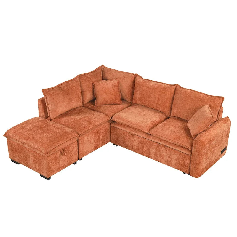 Roomfitters umwandelbares Schlafsofa als Sektionsschläfer mit Stauraum-Ottomane, zwei Kissen, USB-Anschlüssen und Steckdosen