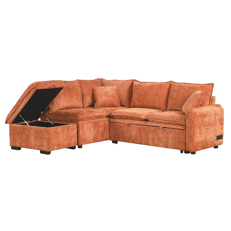 Roomfitters umwandelbares Schlafsofa als Sektionsschläfer mit Stauraum-Ottomane, zwei Kissen, USB-Anschlüssen und Steckdosen