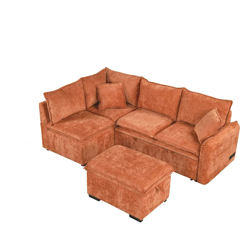 Roomfitters umwandelbares Schlafsofa als Sektionsschläfer mit Stauraum-Ottomane, zwei Kissen, USB-Anschlüssen und Steckdosen