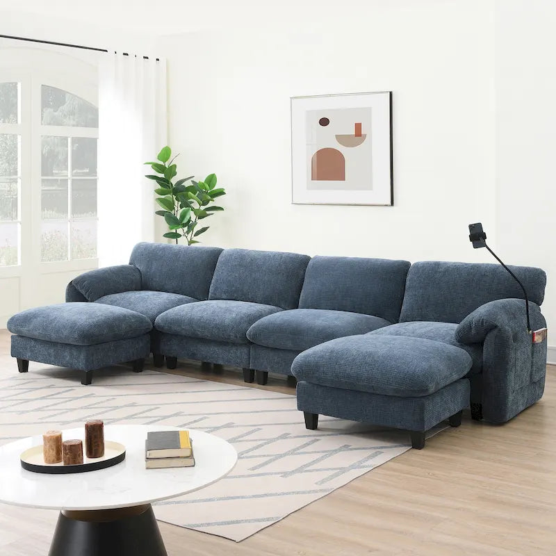U-förmiges Sektionalsofa Indoor Chaiselongue mit USB- und Typ-C-Ladegerät
