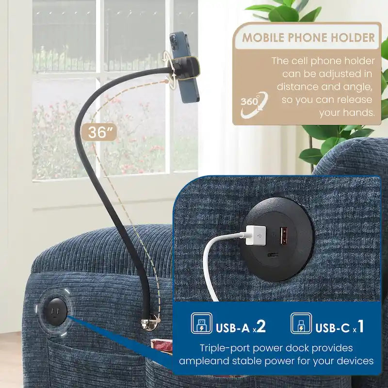 U-förmiges Sektionalsofa Indoor Chaiselongue mit USB- und Typ-C-Ladegerät