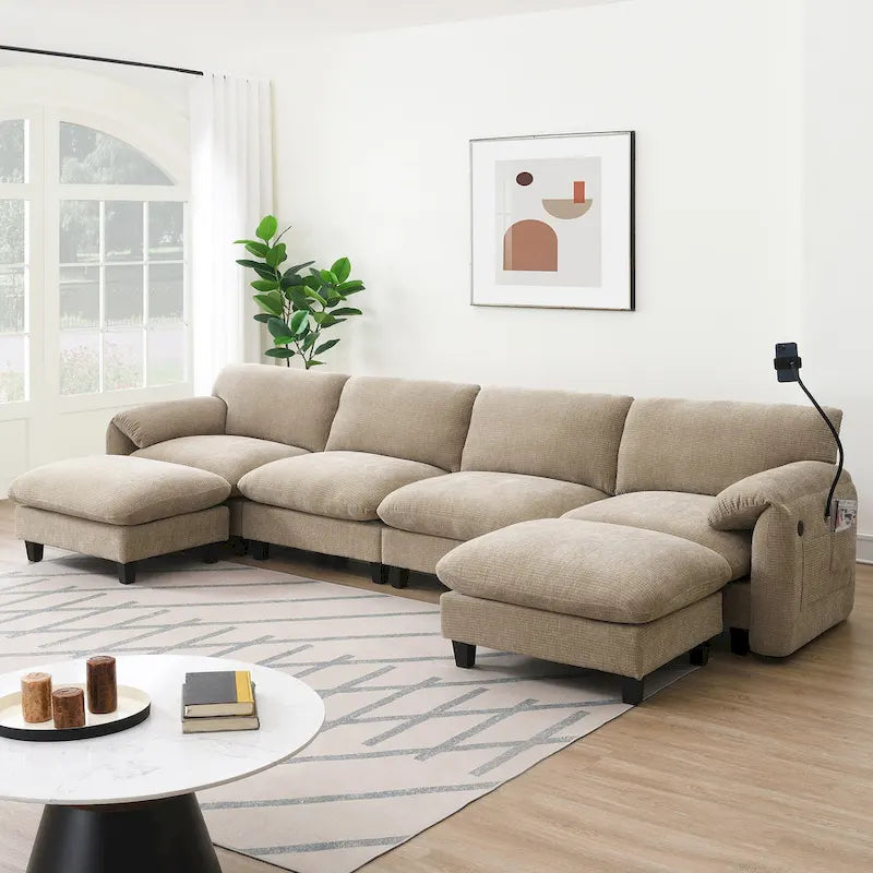 U-förmiges Sektionalsofa Indoor Chaiselongue mit USB- und Typ-C-Ladegerät