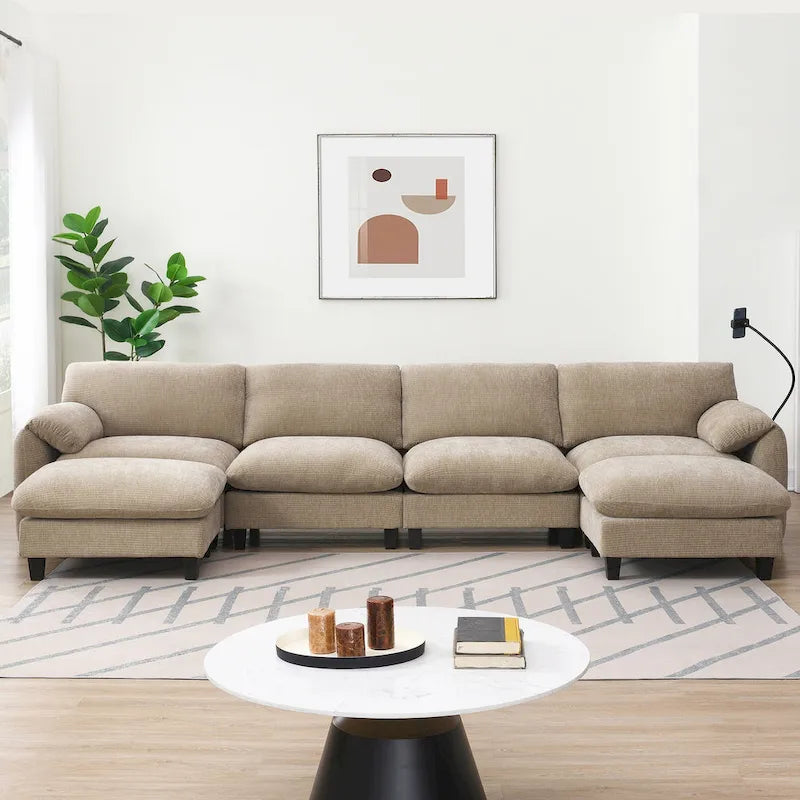 U-förmiges Sektionalsofa Indoor Chaiselongue mit USB- und Typ-C-Ladegerät