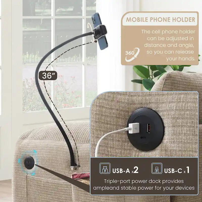 U-förmiges Sektionalsofa Indoor Chaiselongue mit USB- und Typ-C-Ladegerät