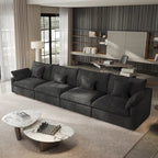 Klassisches, modernes Leinen-Ecksofa, modular, 4-Sitzer, Daunenfüllung, Cloud Couch mit Kissen
