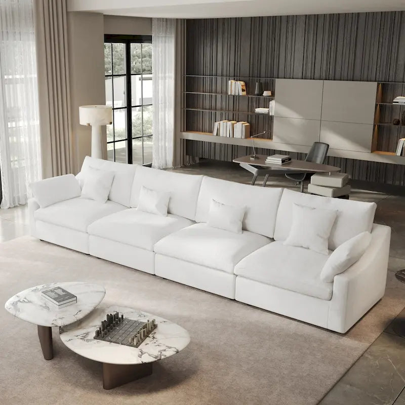 Klassisches, modernes Leinen-Ecksofa, modular, 4-Sitzer, Daunenfüllung, Cloud Couch mit Kissen