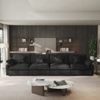 Klassisches, modernes Leinen-Ecksofa, modular, 4-Sitzer, Daunenfüllung, Cloud Couch mit Kissen