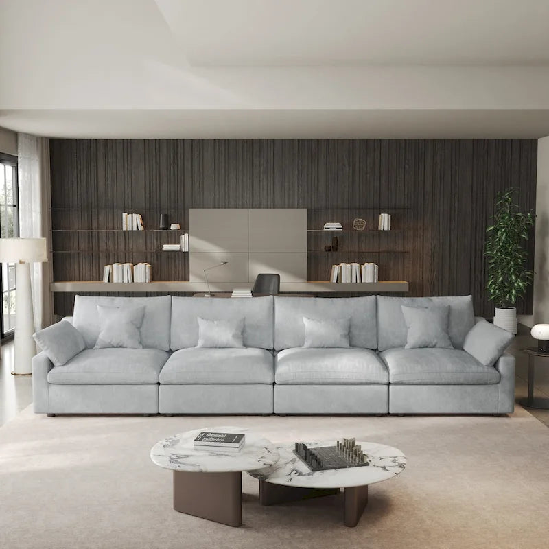 Klassisches, modernes Leinen-Ecksofa, modular, 4-Sitzer, Daunenfüllung, Cloud Couch mit Kissen