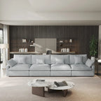 Klassisches, modernes Leinen-Ecksofa, modular, 4-Sitzer, Daunenfüllung, Cloud Couch mit Kissen