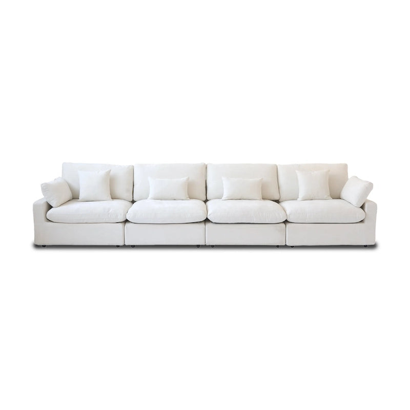Klassisches, modernes Leinen-Ecksofa, modular, 4-Sitzer, Daunenfüllung, Cloud Couch mit Kissen