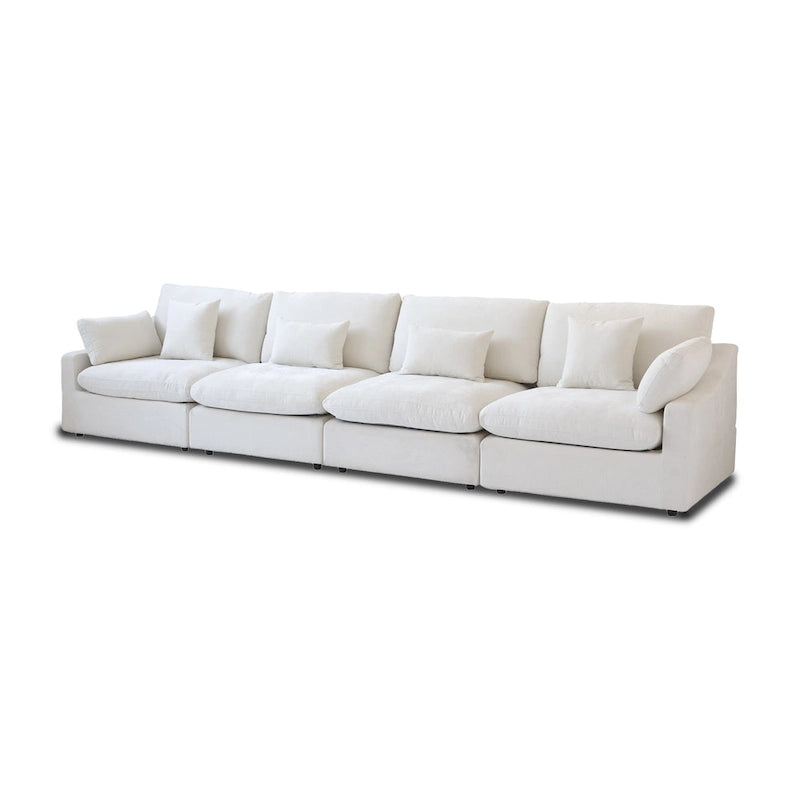 Klassisches, modernes Leinen-Ecksofa, modular, 4-Sitzer, Daunenfüllung, Cloud Couch mit Kissen