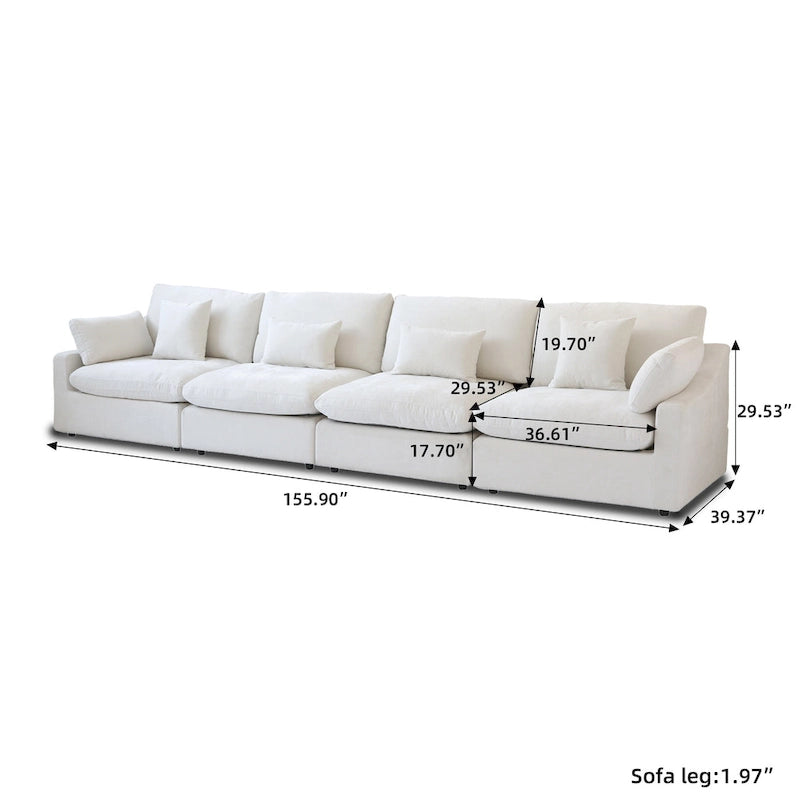 Klassisches, modernes Leinen-Ecksofa, modular, 4-Sitzer, Daunenfüllung, Cloud Couch mit Kissen