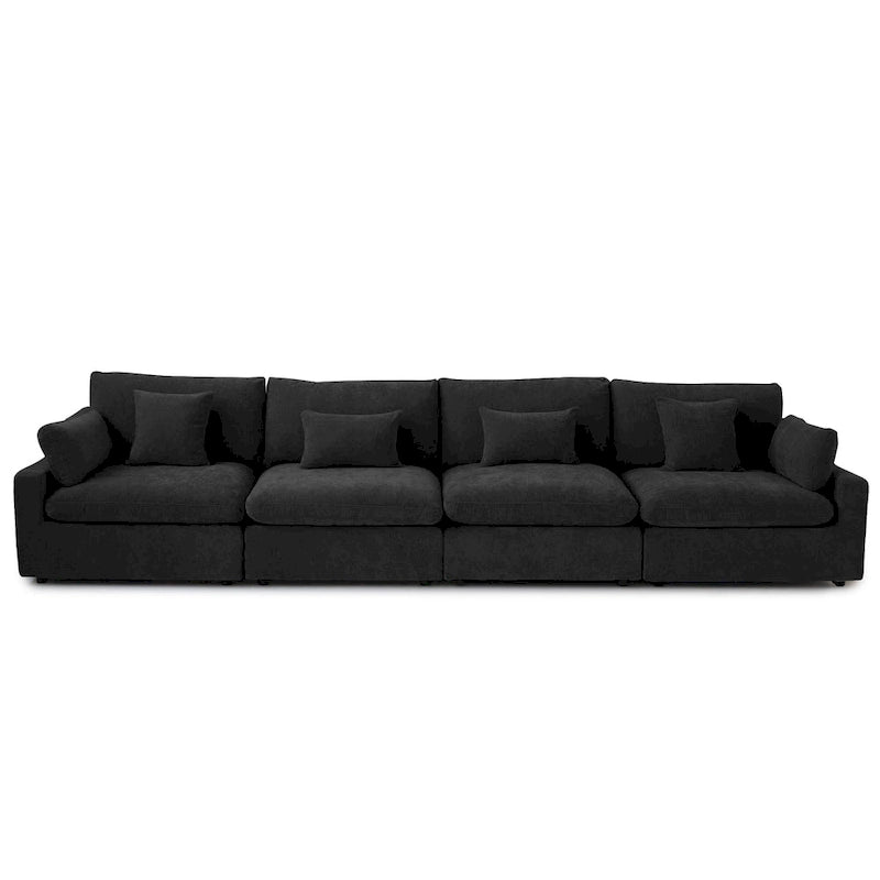 Klassisches, modernes Leinen-Ecksofa, modular, 4-Sitzer, Daunenfüllung, Cloud Couch mit Kissen
