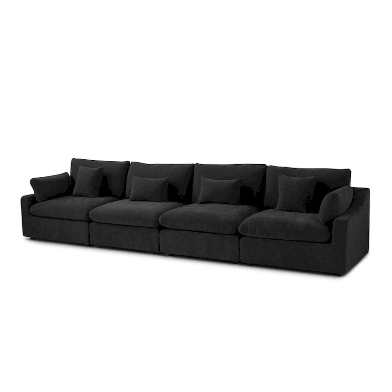 Klassisches, modernes Leinen-Ecksofa, modular, 4-Sitzer, Daunenfüllung, Cloud Couch mit Kissen