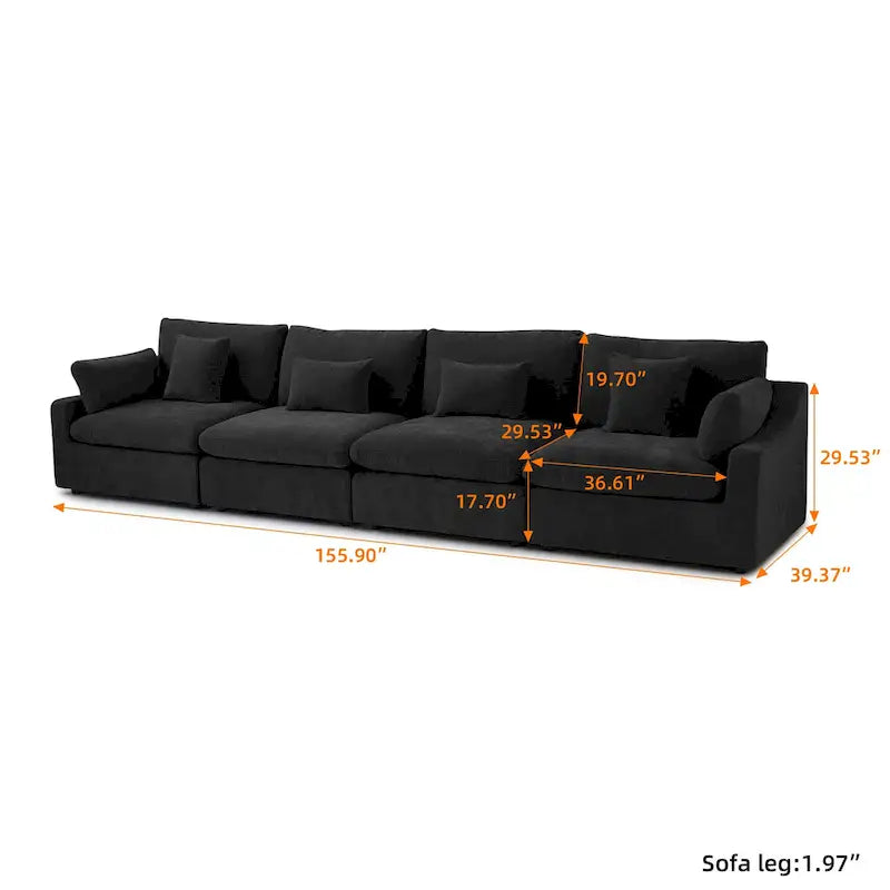 Klassisches, modernes Leinen-Ecksofa, modular, 4-Sitzer, Daunenfüllung, Cloud Couch mit Kissen