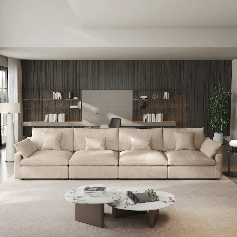 Klassisches, modernes Leinen-Ecksofa, modular, 4-Sitzer, Daunenfüllung, Cloud Couch mit Kissen