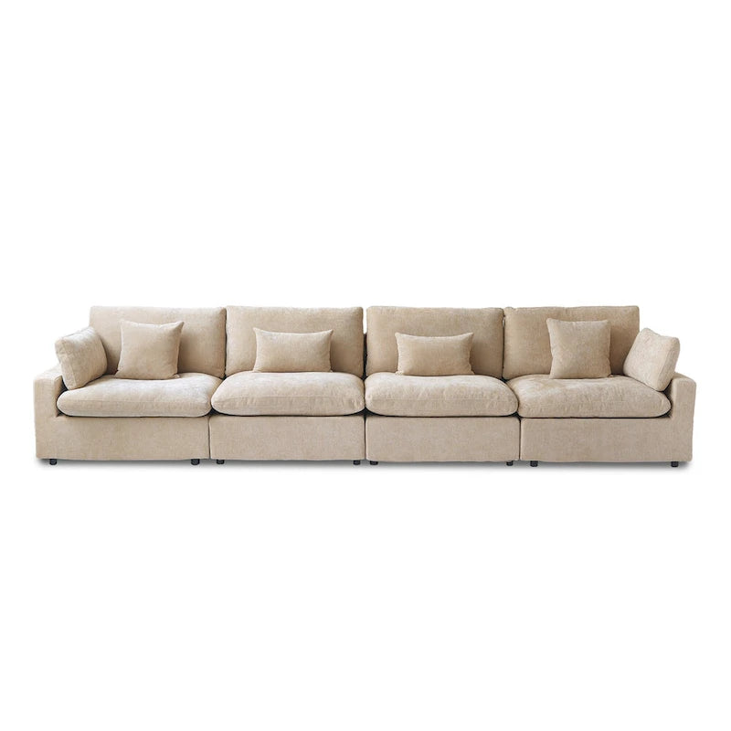 Klassisches, modernes Leinen-Ecksofa, modular, 4-Sitzer, Daunenfüllung, Cloud Couch mit Kissen