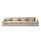 Klassisches, modernes Leinen-Ecksofa, modular, 4-Sitzer, Daunenfüllung, Cloud Couch mit Kissen