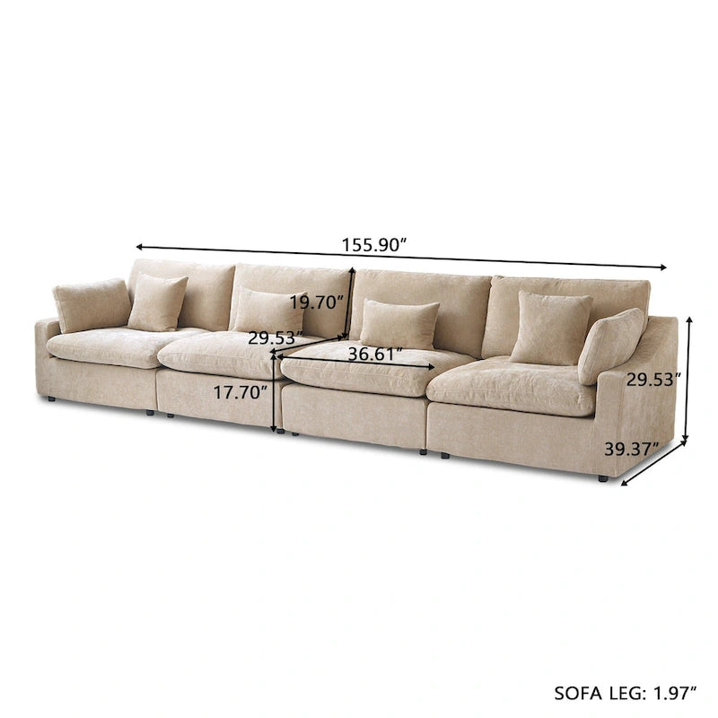 Klassisches, modernes Leinen-Ecksofa, modular, 4-Sitzer, Daunenfüllung, Cloud Couch mit Kissen