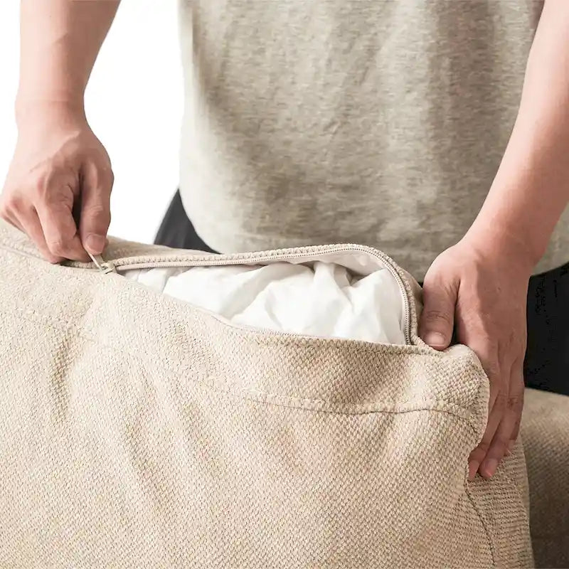 Klassisches, modernes Leinen-Ecksofa, modular, 4-Sitzer, Daunenfüllung, Cloud Couch mit Kissen