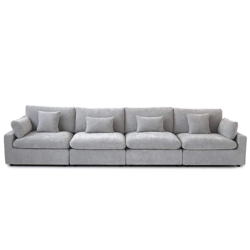 Klassisches, modernes Leinen-Ecksofa, modular, 4-Sitzer, Daunenfüllung, Cloud Couch mit Kissen