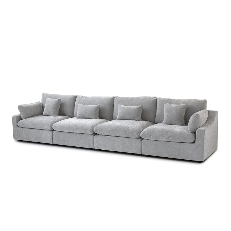 Klassisches, modernes Leinen-Ecksofa, modular, 4-Sitzer, Daunenfüllung, Cloud Couch mit Kissen