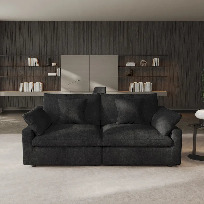 Modernes, bequemes Leinen Ecksofa mit Daunenfüllung, Cloud Couch, Zweisitzer für Apartment