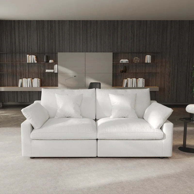 Modernes, bequemes Leinen Ecksofa mit Daunenfüllung, Cloud Couch, Zweisitzer für Apartment