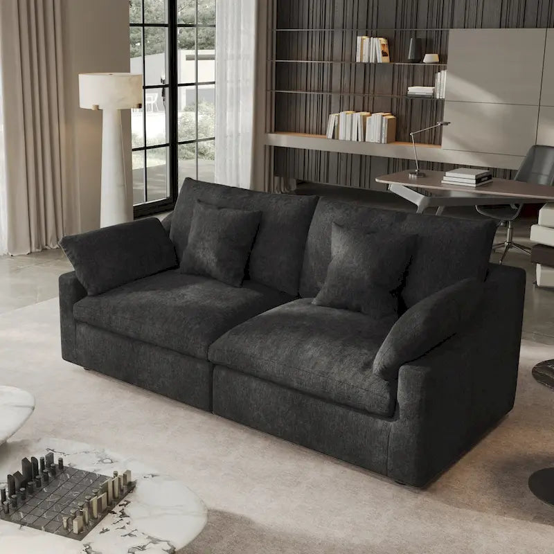 Modernes, bequemes Leinen Ecksofa mit Daunenfüllung, Cloud Couch, Zweisitzer für Apartment