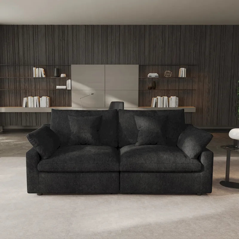 Modernes, bequemes Leinen Ecksofa mit Daunenfüllung, Cloud Couch, Zweisitzer für Apartment