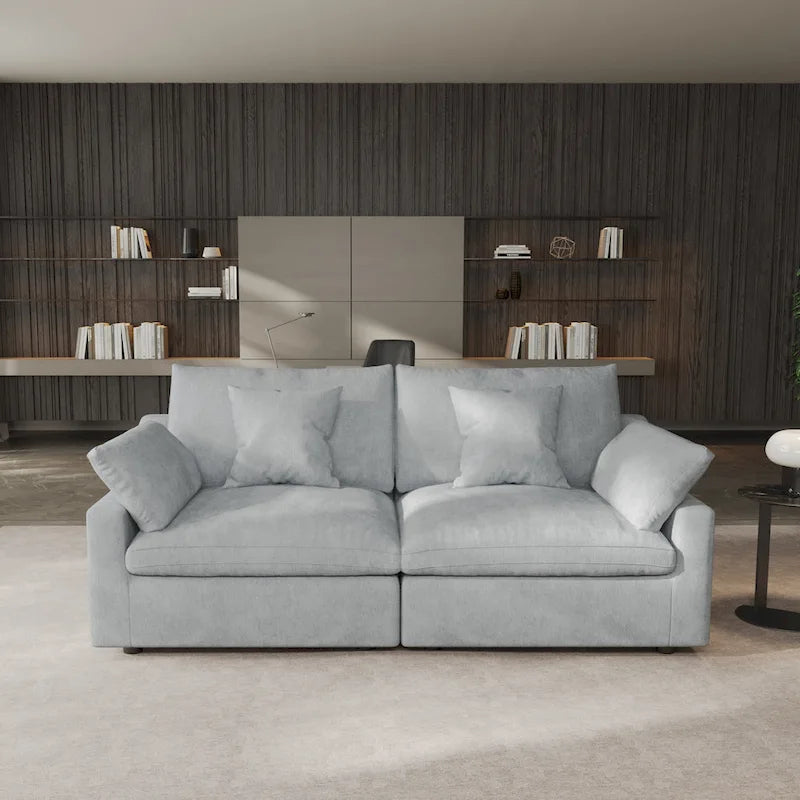 Modernes, bequemes Leinen Ecksofa mit Daunenfüllung, Cloud Couch, Zweisitzer für Apartment